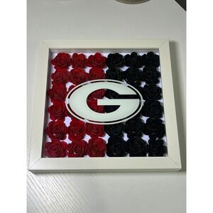 University of Georgia Bulldogs Red Black Paper Rose Shadow Box Wall Art 8x8